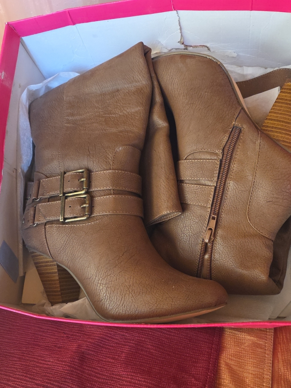 Anita Brown Faux-Leather Ankle Booties with Double Buckle